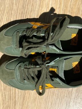 Youth Onitsuka Tiger Mexico 66 Olive Green Sneakers with Yellow Accent
